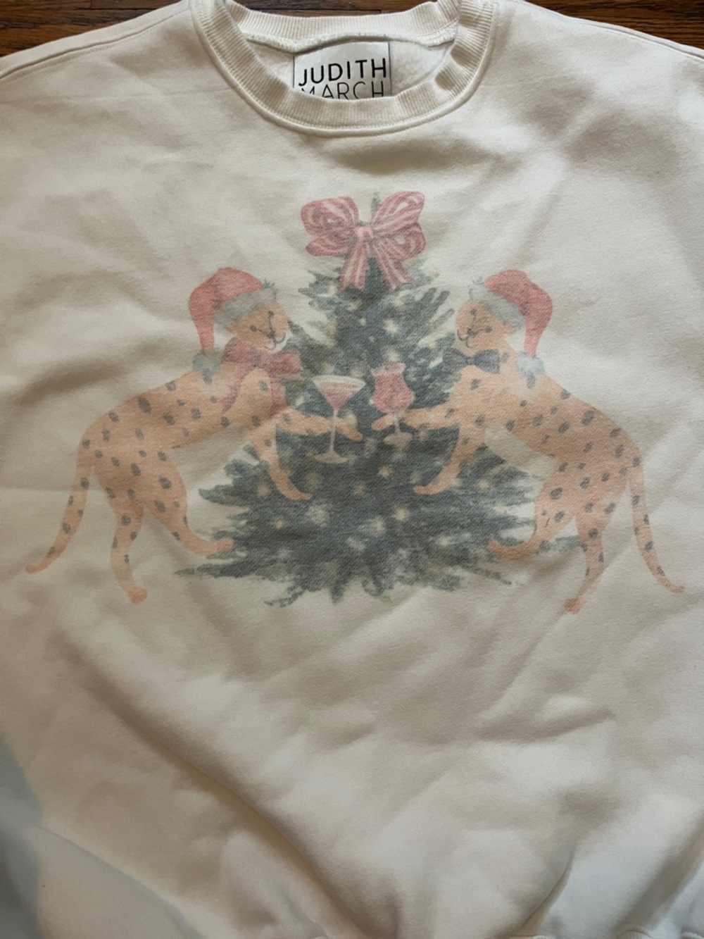 Judith March White Crewneck Sweatshirt with Pink Holiday Graphic - Picture 3 of 3